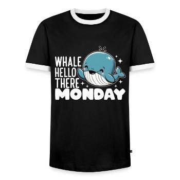 WHALE HELLO THERE MONDAY - Men's Ringer Shirt - black/white - Front - AI Model Female 172 light (172cm) & AI Model Male 178 light (178cm)