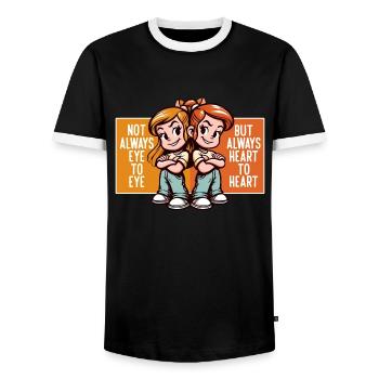 PAS TOUJOURS LES YEUX DANS LES YEUX, MAIS TOUJOURS CŒUR À CŒUR - T-shirt contrasté Homme - noir/blanc - Devant - AI Model Female 172 light (172cm) & AI Model Male 178 light (178cm)