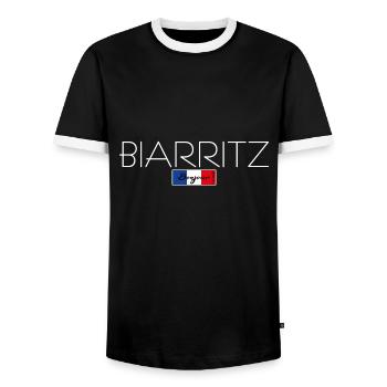 BIARRITZ FRANCE HOLIDAY SUMMER PARTY (w) - Men's Ringer Shirt - black/white - Front - AI Model Female 172 light (172cm) & AI Model Male 178 light (178cm)