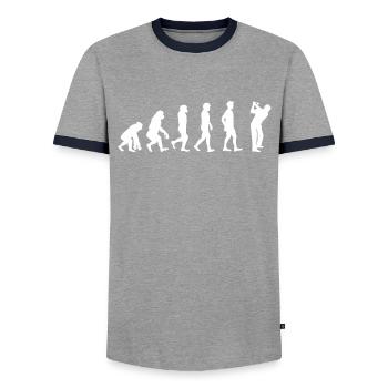 Evolution Golf - Men's Ringer Shirt - grey/navy  - Front - AI Model Female 172 light (172cm) & AI Model Male 178 light (178cm)