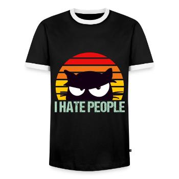 Je déteste les gens T-shirt drôle de cadeau de chat rétro - T-shirt contrasté Homme - noir/blanc - Devant - AI Model Female 172 light (172cm) & AI Model Male 178 light (178cm)