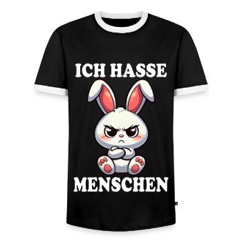 ICH HASSE MENSCHEN Hase - Männer Kontrast-T-Shirt - Schwarz/Weiß - Vorne - AI Model Female 172 light (172cm) & AI Model Male 178 light (178cm)