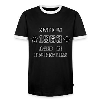 Made in 1963 - Männer Kontrast-T-Shirt - Schwarz/Weiß - Vorne - AI Model Female 172 light (172cm) & AI Model Male 178 light (178cm)