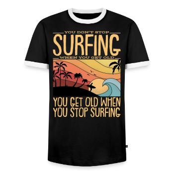 Cadeau de surfeur surfeur rétro fille - T-shirt contrasté Homme - noir/blanc - Devant - AI Model Female 172 light (172cm) & AI Model Male 178 light (178cm)