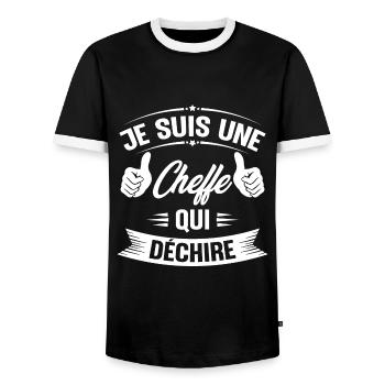 Je suis une cheffe qui déchire - T-shirt contrasté Homme - noir/blanc - Devant - AI Model Female 172 light (172cm) & AI Model Male 178 light (178cm)