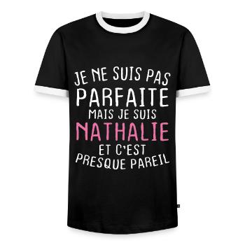 Pas parfaite mais je suis Nathalie - T-shirt contrasté Homme - noir/blanc - Devant - AI Model Female 172 light (172cm) & AI Model Male 178 light (178cm)