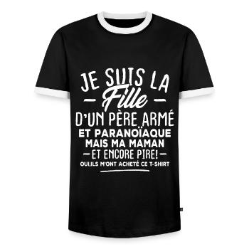 Je suis la fille d'un père armé - T-shirt contrasté Homme - noir/blanc - Devant - AI Model Female 172 light (172cm) & AI Model Male 178 light (178cm)