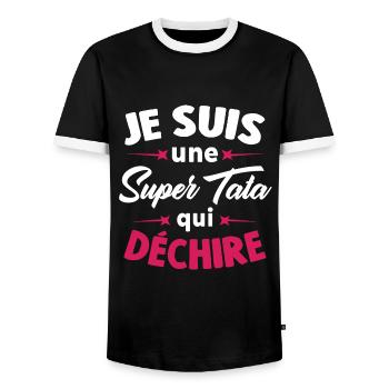 Je suis une Super Tata qui déchire - T-shirt contrasté Homme - noir/blanc - Devant - AI Model Female 172 light (172cm) & AI Model Male 178 light (178cm)