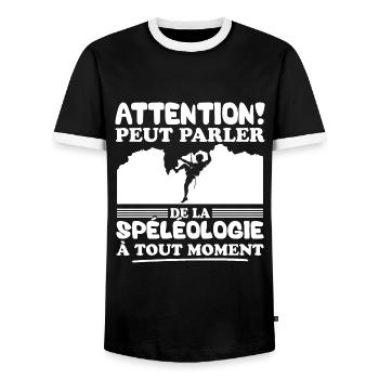 Parler de la spéléologie à tout moment - T-shirt contrasté Homme - noir/blanc - Devant - AI Model Female 172 light (172cm) & AI Model Male 178 light (178cm)