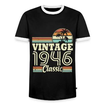 Vintage 1946 Classic, Cadeau D'anniversaire 77 Ans - T-shirt contrasté Homme - noir/blanc - Devant - AI Model Female 172 light (172cm) & AI Model Male 178 light (178cm)