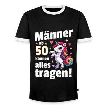 Homme 50e anniversaire. Idée cadeau drôle de dicton - T-shirt contrasté Homme - noir/blanc - Devant - AI Model Female 172 light (172cm) & AI Model Male 178 light (178cm)