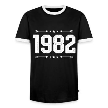 vintage 1982 vintage 43rd birthday 1982. - Men's Ringer Shirt - black/white - Front - AI Model Female 172 light (172cm) & AI Model Male 178 light (178cm)