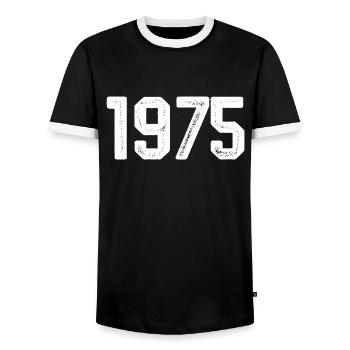1975 Vintage Born Vintage 1975 Birthday 1975 - Men's Ringer Shirt - black/white - Front - AI Model Female 172 light (172cm) & AI Model Male 178 light (178cm)