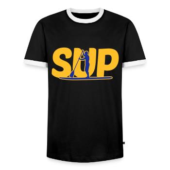 SUP Fahrer - SUP driver - T-shirt contrasté Homme - noir/blanc - Devant - AI Model Female 172 light (172cm) & AI Model Male 178 light (178cm)