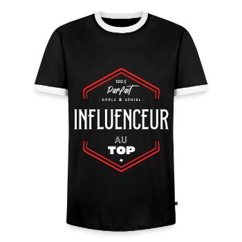 Influenceur parfait et au top - T-shirt contrasté Homme - noir/blanc - Devant - AI Model Female 172 light (172cm) & AI Model Male 178 light (178cm)