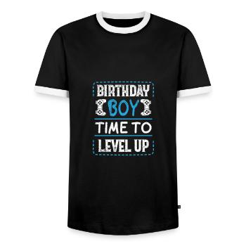 Birthday Boy Il est temps de monter de niveau En ce qui concerne l’anniversaire du jeu vidéo - T-shirt contrasté Homme - noir/blanc - Devant - AI Model Female 172 light (172cm) & AI Model Male 178 light (178cm)
