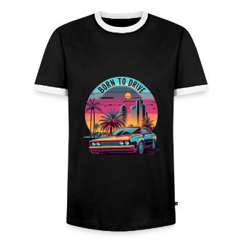 Born to drive, colorful classic car - Men's Ringer Shirt - black/white - Front - AI Model Female 172 light (172cm) & AI Model Male 178 light (178cm)