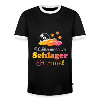 Willkommen im Schlagerhimmel - Männer Kontrast-T-Shirt - Schwarz/Weiß - Vorne - AI Model Female 172 light (172cm) & AI Model Male 178 light (178cm)