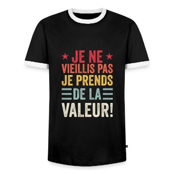 Je ne vieillis pas, je prends de la valeur - T-shirt contrasté Homme - noir/blanc - Devant - AI Model Female 172 light (172cm) & AI Model Male 178 light (178cm)