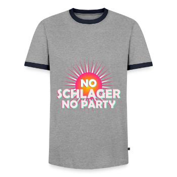 No Schlager No Party - Männer Kontrast-T-Shirt - Grau/Navy  - Vorne - AI Model Female 172 light (172cm) & AI Model Male 178 light (178cm)