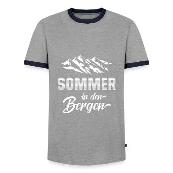 Summer in the mountains - Men's Ringer Shirt - grey/navy  - Front - AI Model Female 172 light (172cm) & AI Model Male 178 light (178cm)