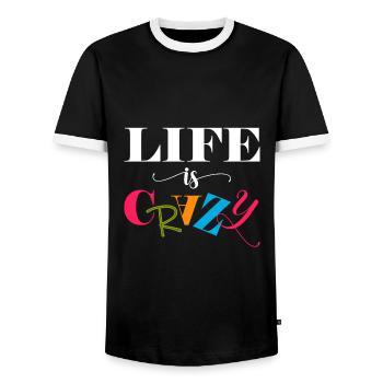 Life is crazy - Men's Ringer Shirt - black/white - Front - AI Model Female 172 light (172cm) & AI Model Male 178 light (178cm)