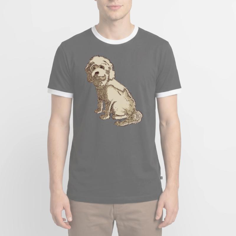 Dessin de chien cockapoo d'un cockapoo T-shirt contrasté Homme