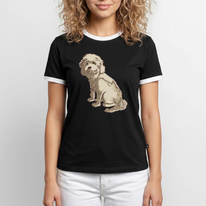 Dessin de chien cockapoo d'un cockapoo T-shirt contrasté Homme