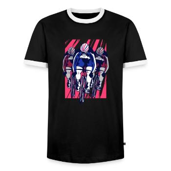 Course cycliste par équipe - T-shirt contrasté Homme - noir/blanc - Devant - AI Model Female 172 light (172cm) & AI Model Male 178 light (178cm)