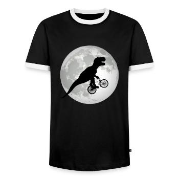 Funny Trex fait du vélo devant la pleine lune - T-shirt contrasté Homme - noir/blanc - Devant - AI Model Female 172 light (172cm) & AI Model Male 178 light (178cm)