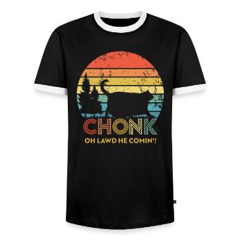 Retro Sunset Chonk Cat Chubby Cat - Men's Ringer Shirt - black/white - Front - AI Model Female 172 light (172cm) & AI Model Male 178 light (178cm)
