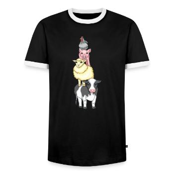 Animaux de ferme sur le dos de l’autre - T-shirt contrasté Homme - noir/blanc - Devant - AI Model Female 172 light (172cm) & AI Model Male 178 light (178cm)