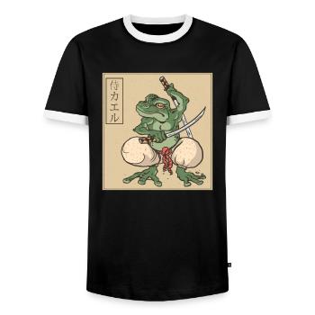 Samouraï grenouille Katana Lettres japonaises - T-shirt contrasté Homme - noir/blanc - Devant - AI Model Female 172 light (172cm) & AI Model Male 178 light (178cm)