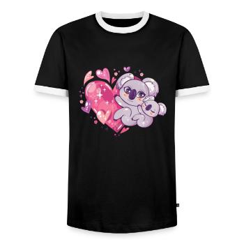 Cute koala bear family who embraces a heart - Men's Ringer Shirt - black/white - Front - AI Model Female 172 light (172cm) & AI Model Male 178 light (178cm)