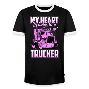 Mein Herz gehört einem Trucker Rosa Trucker Frau - Männer Kontrast-T-Shirt - Schwarz/Weiß - Vorne - AI Model Female 172 light (172cm) & AI Model Male 178 light (178cm)