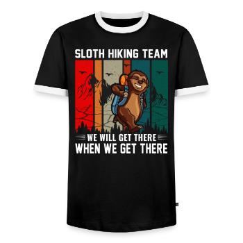 Sloth hiking team we will arrive there when - Men's Ringer Shirt - black/white - Front - AI Model Female 172 light (172cm) & AI Model Male 178 light (178cm)