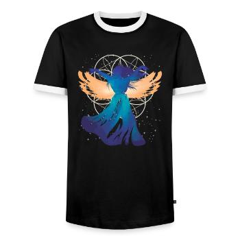 Flower of Life Woman Angel Silhouette - Men's Ringer Shirt - black/white - Front - AI Model Female 172 light (172cm) & AI Model Male 178 light (178cm)