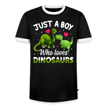 Only a boy who loves dinosaurs - Men's Ringer Shirt - black/white - Front - AI Model Female 172 light (172cm) & AI Model Male 178 light (178cm)