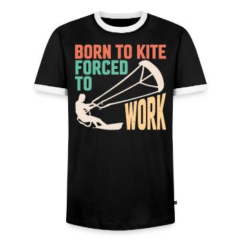 Born to kite forced to work kite surfer - Men's Ringer Shirt - black/white - Front - AI Model Female 172 light (172cm) & AI Model Male 178 light (178cm)