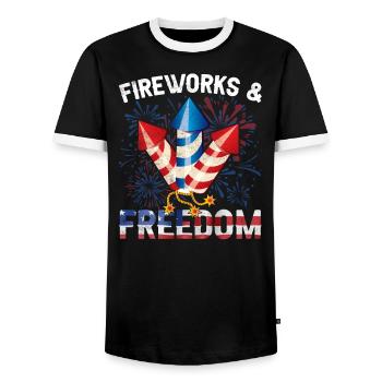 Fireworks and Freedom July 4 Fireworks - Men's Ringer Shirt - black/white - Front - AI Model Female 172 light (172cm) & AI Model Male 178 light (178cm)