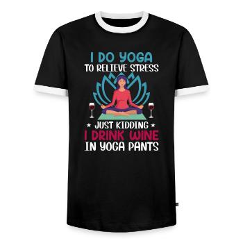 Je fais du yoga, Pour soulager le stress, Juste pour s’amuser - T-shirt contrasté Homme - noir/blanc - Devant - AI Model Female 172 light (172cm) & AI Model Male 178 light (178cm)