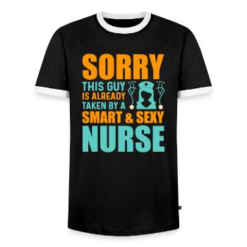 Sorry, This Guy Is Already One - Men's Ringer Shirt - black/white - Front - AI Model Female 172 light (172cm) & AI Model Male 178 light (178cm)