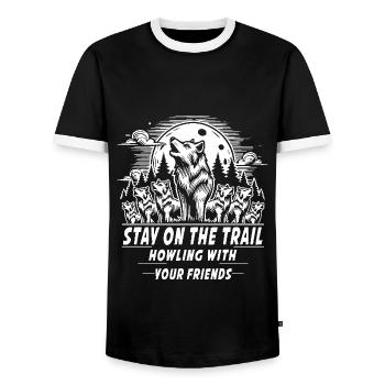 Vintage Wolf T-Shirt – Howling with Friends - Men's Ringer Shirt - black/white - Front - AI Model Female 172 light (172cm) & AI Model Male 178 light (178cm)