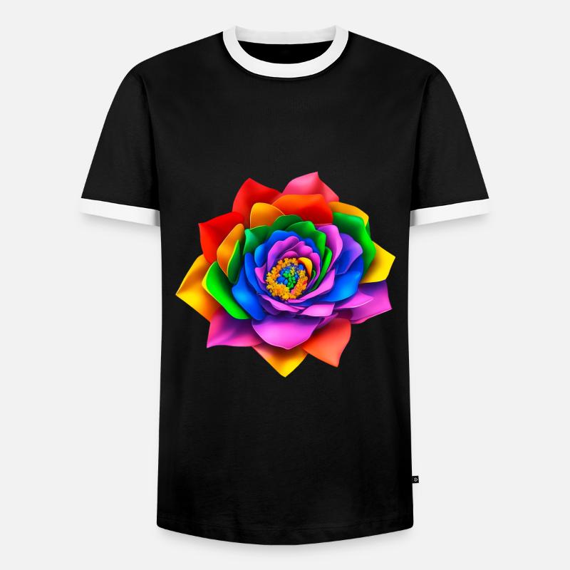Lebendige 3D Regenbogenblume - Männer Kontrast-T-Shirt - Schwarz/Weiß