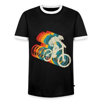 Downhill Mountain Biker MTB - Men's Ringer Shirt - black/white - Front - AI Model Female 172 light (172cm) & AI Model Male 178 light (178cm)