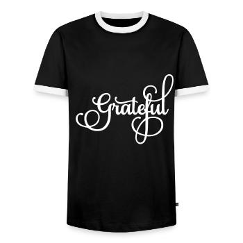 Danke - Männer Kontrast-T-Shirt - Schwarz/Weiß - Vorne - AI Model Female 172 light (172cm) & AI Model Male 178 light (178cm)