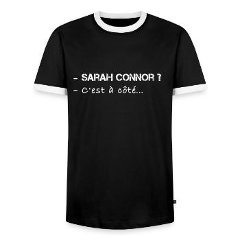 Sarah Connor c'est à cote cite peur - T-shirt contrasté Homme - noir/blanc - Devant - AI Model Female 172 light (172cm) & AI Model Male 178 light (178cm)