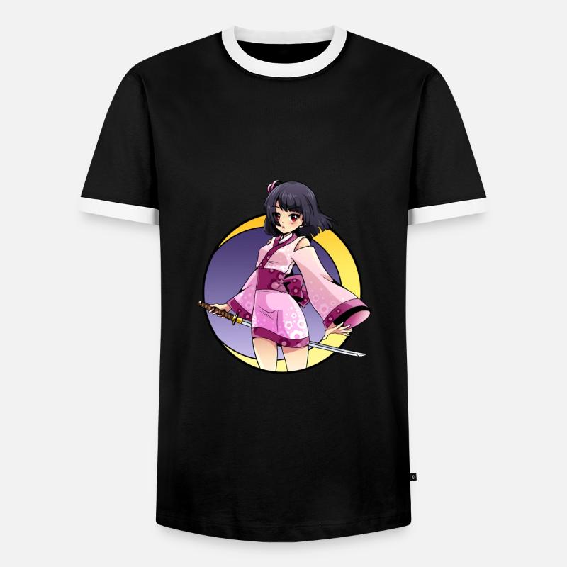 Samurai Anime Mädchen - Männer Kontrast-T-Shirt - Schwarz/Weiß