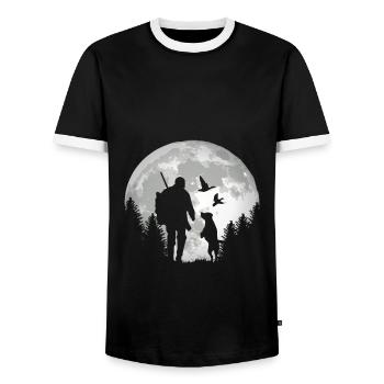 Chasseurs de chasse avec chemise chien pour les chasseurs - T-shirt contrasté Homme - noir/blanc - Devant - AI Model Female 172 light (172cm) & AI Model Male 178 light (178cm)