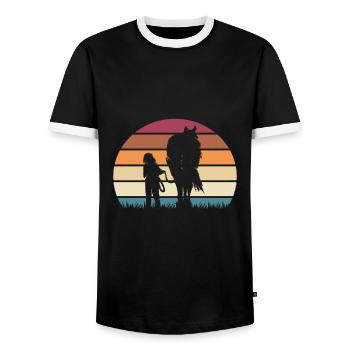 Cheval et fille mignon t-shirt de cheval - T-shirt contrasté Homme - noir/blanc - Devant - AI Model Female 172 light (172cm) & AI Model Male 178 light (178cm)